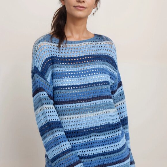 Johnny Was Size LARGE Striped Crochet Sweater NWOT - Picture 1 of 11